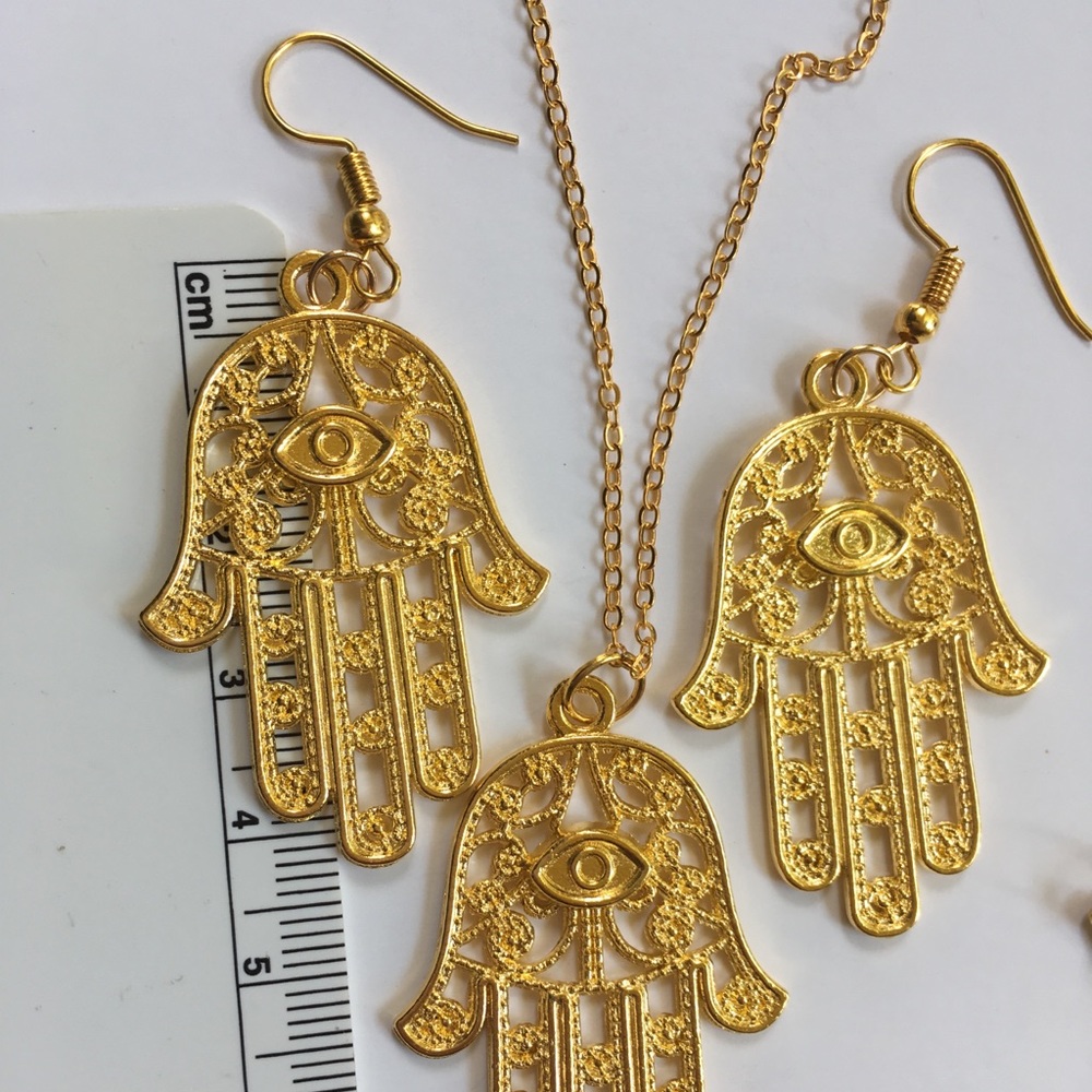 Hamsa Evil Eye Necklace & Earring Set - Picture 6 of 7